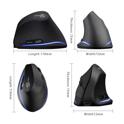 Вертикальная мышь беспроводная Zelotes F-35 с аккумулятором и RGB подсветкой Black Вертикальная мышь беспроводная Zelotes F-35 с аккумулятором и RGB подсветкой Black