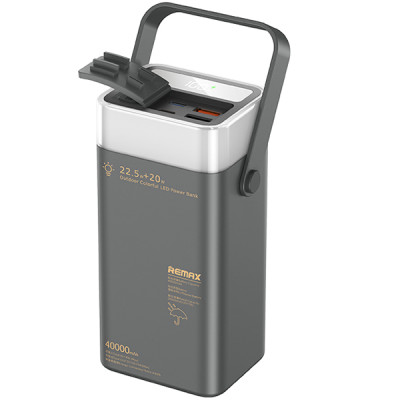 Павербанк Remax RPP-596 40000 мАч до 22,5 Вт USB-C USB-A PD QC с RGB фонариком Серый (1363)