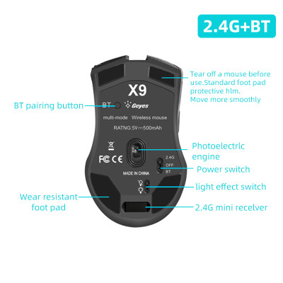 Мышь беспроводная игровая Gamousе X9 с аккумулятором и подсветкой Gray 2,4G Bluetooth Мышь беспроводная игровая Gamousе X9 с аккумулятором и подсветкой Gray 2,4G Bluetooth