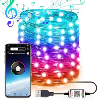 Светодиодная гирлянда No Brand Meiq-IT 100 LED RGB 10 м USB Bluetooth управление с телефона Светодиодная гирлянда No Brand Meiq-IT 100 LED RGB 10 м USB Bluetooth управление с телефона