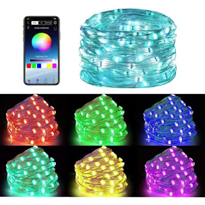Светодиодная гирлянда No Brand Meiq-IT 100 LED RGB 10 м USB Bluetooth управление с телефона Светодиодная гирлянда No Brand Meiq-IT 100 LED RGB 10 м USB Bluetooth управление с телефона