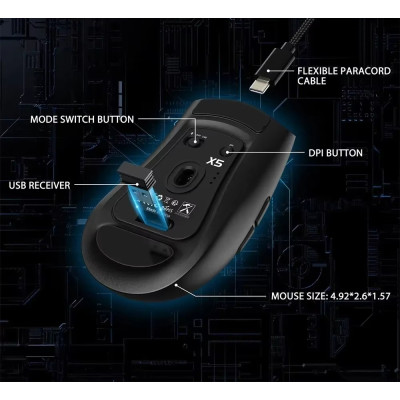 Мышь беспроводная Aattack SHARK X5 с аккумулятором и подсветкой 2,4G+Bluetooth Black Мышь беспроводная Aattack SHARK X5 с аккумулятором и подсветкой 2,4G+Bluetooth Black
