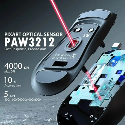 Мышь беспроводная Aattack SHARK X5 с аккумулятором и подсветкой 2,4G+Bluetooth Black Мышь беспроводная Aattack SHARK X5 с аккумулятором и подсветкой 2,4G+Bluetooth Black