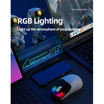 Мышь беспроводная Aattack SHARK X5 с аккумулятором и подсветкой 2,4G+Bluetooth White Мышь беспроводная Aattack SHARK X5 с аккумулятором и подсветкой 2,4G+Bluetooth White