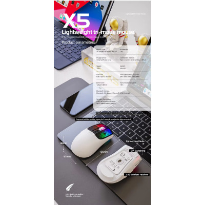 Мышь беспроводная Aattack SHARK X5 с аккумулятором и подсветкой 2,4G+Bluetooth White Мышь беспроводная Aattack SHARK X5 с аккумулятором и подсветкой 2,4G+Bluetooth White