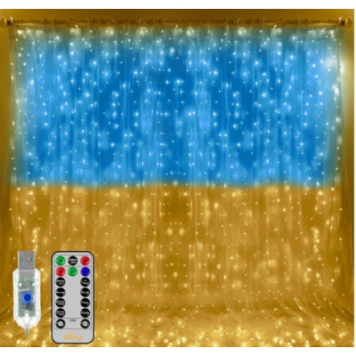 Гирлянда штора с пультом No Brand SFK-09 флаг Украины USB 2х2 м Голубо-желтый (2400130212)