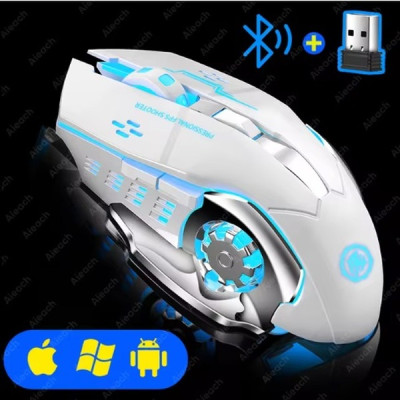 Бездротова ігрова мишка TWS T2 RGB підсвічування USB Charge Bluetooth безшумне з вбудованим акумулятором Білий Бездротова ігрова мишка TWS T2 RGB підсвічування USB Charge Bluetooth безшумне з вбудованим акумулятором Білий