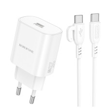 Зарядний комплект Borofone BA82A 1USB-C PPS/PD 25W QC3.0 Type-C to Type-C 1 м White (34484_3341413)