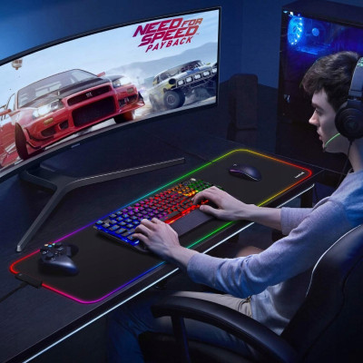 Коврик для игровой мышки и клавиатуры с подсветкой Feel Fit RGB 80x30 см Черный (21121) Коврик для игровой мышки и клавиатуры с подсветкой Feel Fit RGB 80x30 см Черный (21121)