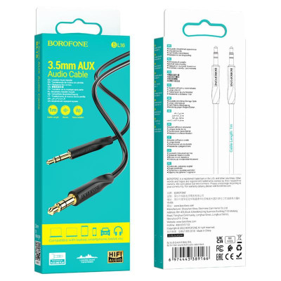 Аудіо кабель Borofone BL16 Clear sound AUX 3.5мм male – AUX 3.5мм male Black (34366_3340080) Аудіо кабель Borofone BL16 Clear sound AUX 3.5мм male – AUX 3.5мм male Black (34366_3340080)