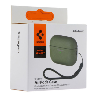 Футляр із нейлоновим шнурком Spigen Leather Armor Airpods Pro 2 Pitch Green (35262_3345603) Футляр із нейлоновим шнурком Spigen Leather Armor Airpods Pro 2 Pitch Green (35262_3345603)
