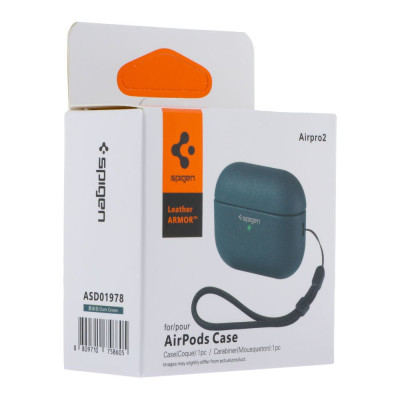 Футляр із нейлоновим шнурком Spigen Leather Armor Airpods Pro 2 Dark Green (35262_3345606) Футляр із нейлоновим шнурком Spigen Leather Armor Airpods Pro 2 Dark Green (35262_3345606)