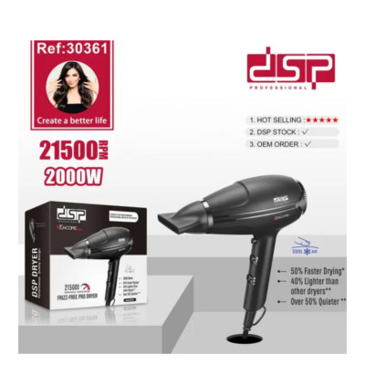 Фен для укладки и сушки волос Dsp 30361 с концентратором 2000W Черный Фен для укладки и сушки волос Dsp 30361 с концентратором 2000W Черный