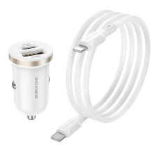 Автомобільний зарядний пристрій Borofone BZ22 Scenery dual-port 1USB/1USB-C QC/PD30W Type-C to Lightning 1 м White (35608_3347278)