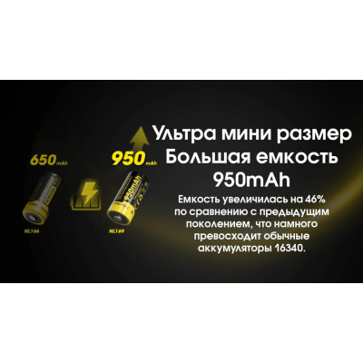Аккумулятор защищенный Nitecore Li-Ion CR123A NL169 950mAh 3.6V Черно-желтый (2465636015) Аккумулятор защищенный Nitecore Li-Ion CR123A NL169 950mAh 3.6V Черно-желтый (2465636015)