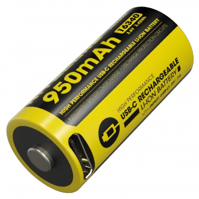 Аккумулятор с защитой Nitecore Li-Ion 16340 RCR123A NL169R 950mAh 3.6V USB-C Черно-желтый (2465650002)