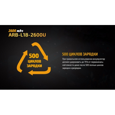Аккумулятор с зарядкой Fenix 18650 2600 mAh micro-usb Черно-желтый (2471461807) Аккумулятор с зарядкой Fenix 18650 2600 mAh micro-usb Черно-желтый (2471461807)