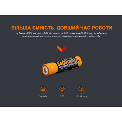 Аккумулятор с зарядкой Fenix 18650 3400mAh 3.6V micro-USB Черно-желтый (2472301962) Аккумулятор с зарядкой Fenix 18650 3400mAh 3.6V micro-USB Черно-желтый (2472301962)