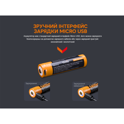 Аккумулятор с зарядкой Fenix 18650 3400mAh 3.6V micro-USB Черно-желтый (2472301962) Аккумулятор с зарядкой Fenix 18650 3400mAh 3.6V micro-USB Черно-желтый (2472301962)