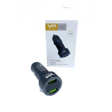 Автомобільний зарядний пристрій у прикурювач Veron Car Charger with LCD Long 2.4 A 2 USB Чорний (C-604A)