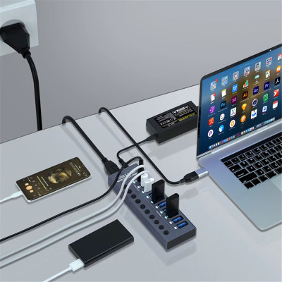 Концентратор Digital 10 Port USB 3.0 с PD высокоскоростной с адаптером (HUB985) Концентратор Digital 10 Port USB 3.0 с PD высокоскоростной с адаптером (HUB985)