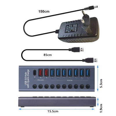 Концентратор Digital 10 Port USB 3.0 с PD высокоскоростной с адаптером (HUB985) Концентратор Digital 10 Port USB 3.0 с PD высокоскоростной с адаптером (HUB985)