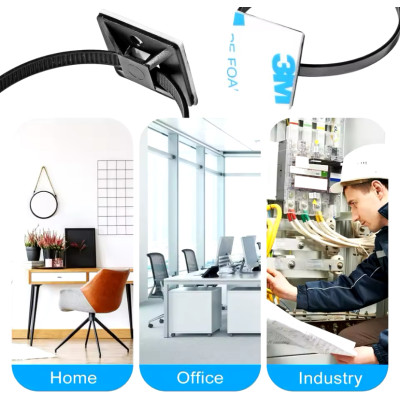 Фіксатор кабелю під стяжки Captain майданчик під кабель менеджмент + хомут нейлон 19.5x19.5x3.9 мм 10 шт Чорний (hub_3alun8)