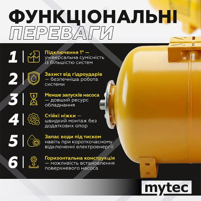Гідроакумулятор горизонтальний Mytec 50 л (67756) Гідроакумулятор горизонтальний Mytec 50 л (67756)