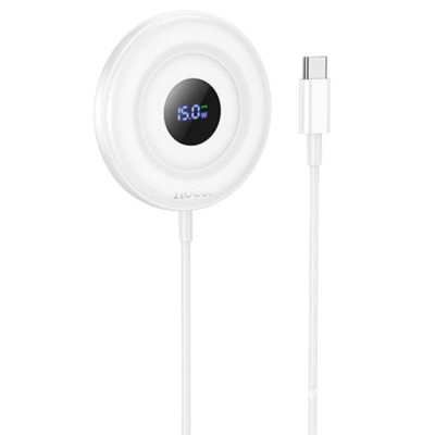 Беспроводное зарядное устройство Hoco CW61 Ultra thin Magnetic 15W LED Display PD 5V/2A MagSafe Qi White (36564_3608587)