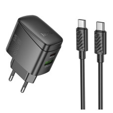 Мережевий зарядний пристрій Hoco CS61A Intelligent balance 1USB/1USB-C PD/QC 30W Type-C to Type-C 1 м Black (35806_3605221)