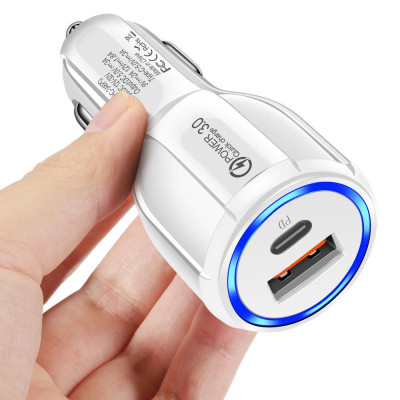 Автомобильное зарядное устройство No Brand USB-Type-C QC 3.0 White (С051038)