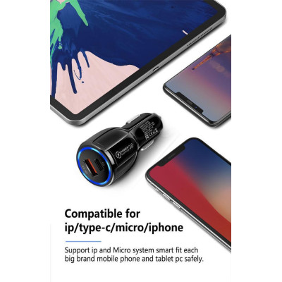 Автомобільний зарядний пристрій No Brand USB-Type-C QC 3.0 Black (С051037) Автомобільний зарядний пристрій No Brand USB-Type-C QC 3.0 Black (С051037)