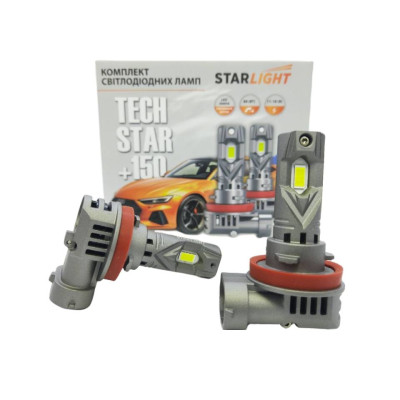 Комплект світлодіодних ламп Starlight TechStar +150% H11 H8/H9/H16 5500K 9-16V 2 шт Білий Комплект світлодіодних ламп Starlight TechStar +150% H11 H8/H9/H16 5500K 9-16V 2 шт Білий