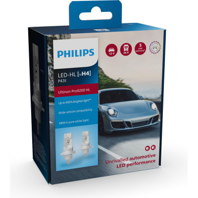 Комплект светодиодных ламп Philips H4 P43t 11342U92X2 LED Ultinon Pro9200 +400% 12/24V 2 шт Белый Комплект светодиодных ламп Philips H4 P43t 11342U92X2 LED Ultinon Pro9200 +400% 12/24V 2 шт Белый