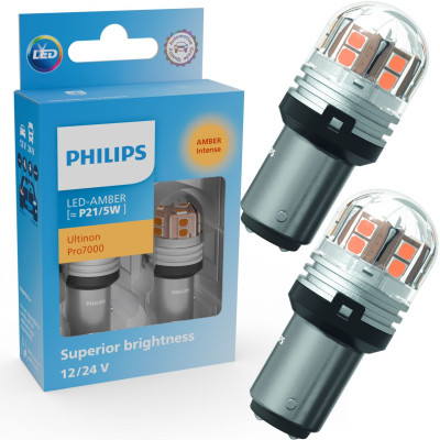 Комплект світлодіодних ламп Philips 11499AU70X2 PY21/5W LED Ultinon Pro7000 BAY15d 12/24V 2 шт Помаранчевий Комплект світлодіодних ламп Philips 11499AU70X2 PY21/5W LED Ultinon Pro7000 BAY15d 12/24V 2 шт Помаранчевий