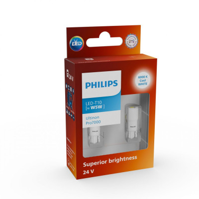 Комплект світлодіодних ламп Philips 24961CU70X2 W5W T10 LED Ultinon Pro7000 W2.1X9.5d 6000K 24V 2 шт Білий Комплект світлодіодних ламп Philips 24961CU70X2 W5W T10 LED Ultinon Pro7000 W2.1X9.5d 6000K 24V 2 шт Білий