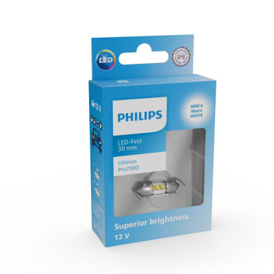 Світлодіодна лампа Philips 11860WU70X1 C5W LED Ultinon Pro7000 Festoon SV8.5 4000K 30mm 12V Теплий білий Світлодіодна лампа Philips 11860WU70X1 C5W LED Ultinon Pro7000 Festoon SV8.5 4000K 30mm 12V Теплий білий