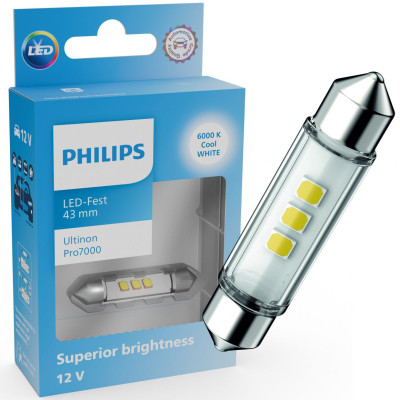 Світлодіодна лампа Philips 11866CU70X1 C5W LED Ultinon Pro7000 Festoon SV8.5 6000K 43mm 12V Білий Світлодіодна лампа Philips 11866CU70X1 C5W LED Ultinon Pro7000 Festoon SV8.5 6000K 43mm 12V Білий