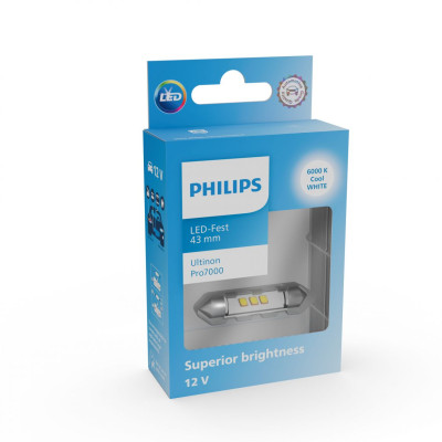 Світлодіодна лампа Philips 11866CU70X1 C5W LED Ultinon Pro7000 Festoon SV8.5 6000K 43mm 12V Білий Світлодіодна лампа Philips 11866CU70X1 C5W LED Ultinon Pro7000 Festoon SV8.5 6000K 43mm 12V Білий