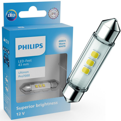 Світлодіодна лампа Philips 11866WU70X1 C5W LED Ultinon Pro7000 Festoon SV8.5 4000K 43mm 12V Теплий білий Світлодіодна лампа Philips 11866WU70X1 C5W LED Ultinon Pro7000 Festoon SV8.5 4000K 43mm 12V Теплий білий