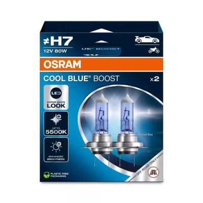 Комплект галогеновых ламп Osram 62210CBB-2HB H7 Cool Blue Boost 80W 12V PX26D 2 шт Холодный белый Комплект галогеновых ламп Osram 62210CBB-2HB H7 Cool Blue Boost 80W 12V PX26D 2 шт Холодный белый