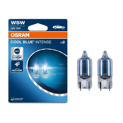 Комплект галогеновых ламп Osram 2825CBN-2BL W5W Cool Blue Intense 5W 12V W2.1x9.5d 2 шт Теплый белый