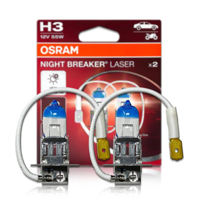 Комплект галогеновых ламп Osram 64151NL-2HB H3 Night Breaker Laser +150% 55W 12V Pk22s 2 шт Желтый Комплект галогеновых ламп Osram 64151NL-2HB H3 Night Breaker Laser +150% 55W 12V Pk22s 2 шт Желтый