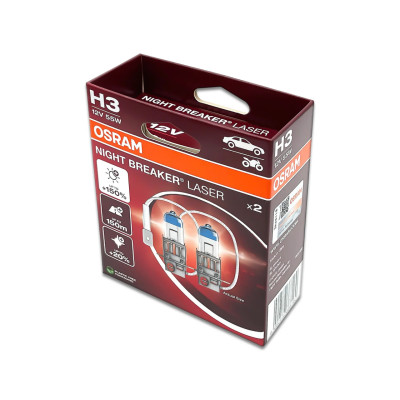 Комплект галогеновых ламп Osram 64151NL-2HB H3 Night Breaker Laser +150% 55W 12V Pk22s 2 шт Желтый Комплект галогеновых ламп Osram 64151NL-2HB H3 Night Breaker Laser +150% 55W 12V Pk22s 2 шт Желтый