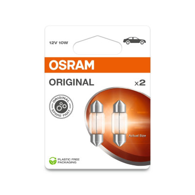 Комплект вказівних ламп розжарювання Osram 6438-2BL C10W 31mm 12V SV8.5-8 Blister 2 шт Жовтий Комплект вказівних ламп розжарювання Osram 6438-2BL C10W 31mm 12V SV8.5-8 Blister 2 шт Жовтий