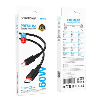 Кабель синхронізації Borofone BX110 Premium 60W/3A Type-C to Type-C 1м Black (37238_3611052) Кабель синхронізації Borofone BX110 Premium 60W/3A Type-C to Type-C 1м Black (37238_3611052)
