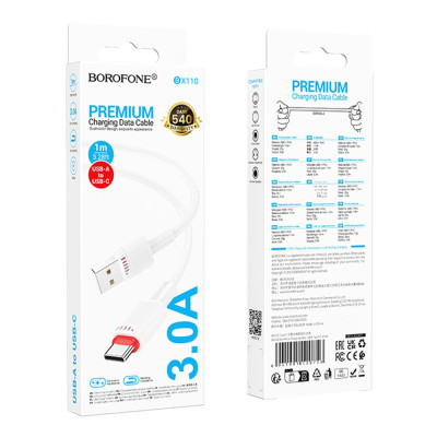 Кабель синхронізації Borofone BX110 Premium USB to Type C 3A 1м White (37241_3611057) Кабель синхронізації Borofone BX110 Premium USB to Type C 3A 1м White (37241_3611057)