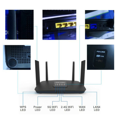 Маршрутизатор WI-FI роутер Pix-Link 4 антенны LV-AC06 Двухдиапазонный 5 ГГц Black (17611-hbr) Маршрутизатор WI-FI роутер Pix-Link 4 антенны LV-AC06 Двухдиапазонный 5 ГГц Black (17611-hbr)