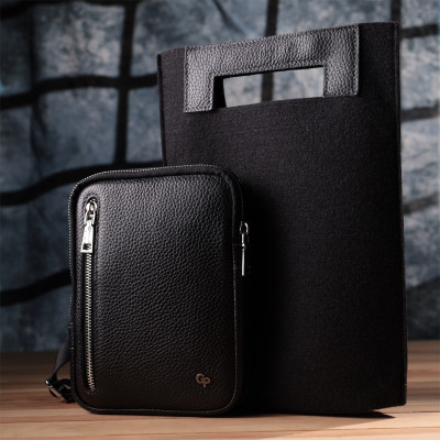 Сумка бананка Grande Pelle 22877 15,5х20,5х3,5 см Чорний