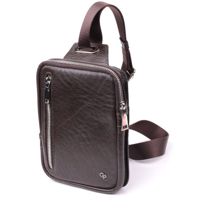 Сумка бананка Grande Pelle 22880 15,5х20,5х3,5 см Коричневий